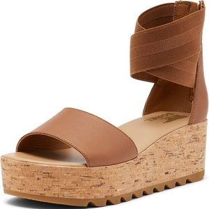 Tan Sorel Cameron Flatform Ankle Strap